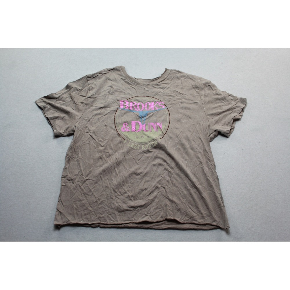 Brooks & Dunn Graphic Tee Women Large Brown Good Last Rodeo Raw Hem Shirt